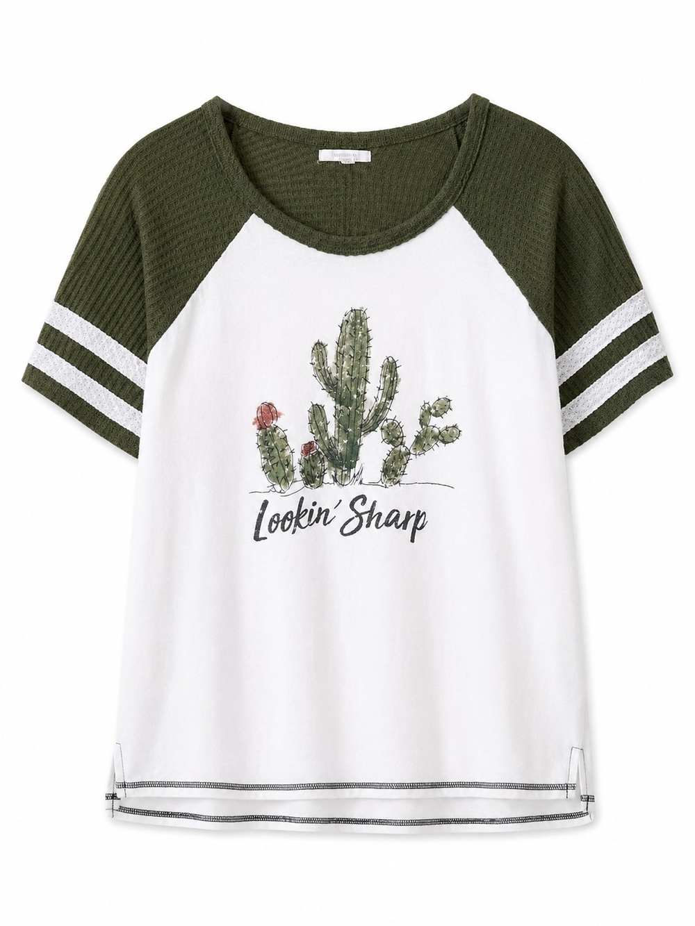 Maurices Olive Green & White Cactus 'Lookin' Sharp' Short Sleeve Tee Size XXL